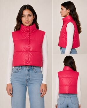 NEW Simply Southern Vest Women's Size Large Pink Cropped Puffer Boxy Fit Twee
